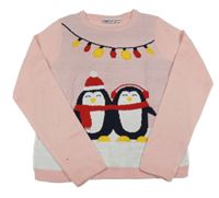 Světlerůžový svetr s tučňáky Pepperts