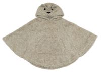 Béžovo-bílé melírované chlupaté třpytivé mikinové pončo s kapucí - medvěd 