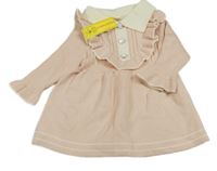 Nové - růžovo-bílé úpletové šaty s volánky a gombíky Shein