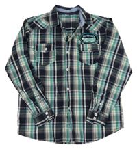 Tmavomodro-zeleno-bílá kostkovaná košile s nášivkou 