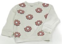 Bílo-růžová květovaná mikina 