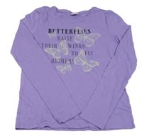Fialové triko s nápisy a motýlky Page one young
