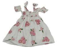 Bílo-růžové květované šaty 