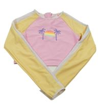 Růžovo-žluto-bílé UV crop triko s palmami Primark