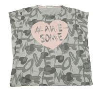 Šedé tričko s nápisy a srdcem Yigga