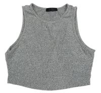 Šedý melírovaný úpletový crop top 