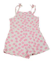 Bílo-neonově růžový květovaný žebrovaný kraťasový overal Primark