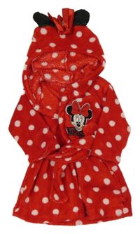 Červeno-bílý puntíkatý plyšový župan s kapucí - Minnie Disney