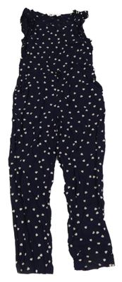 Tmavomodro-bílý kalhotový overal se srdíčky H&M