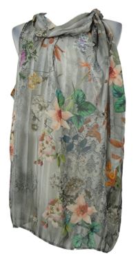 Dásmká šedá květovaná šifonová halenka s mašlí Bexley´s 