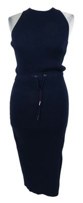 Dámské tmavomodré žebrované svetrové midi šaty se stahováním Reiss 