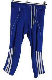 Dámské safírové sportovní funkční capri legíny s pruhy Adidas 
