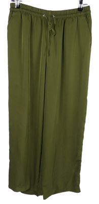 Dámské khaki saténové volné kalhoty H&M