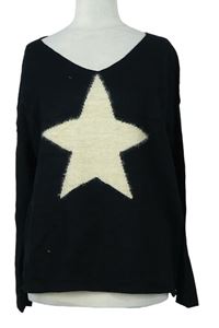 Dámský černý svetr hvězdičkou a volnými rameny