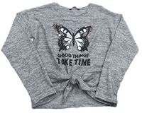 Šedé melírované úpletové triko s motýlkem George