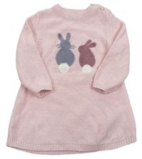 Růžové třpytivé svetrové šaty s králíky Nutmeg