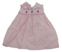 Růžovo-bílé pruhované plátěné šaty s lodičkami zn. Jojo Maman Bébé