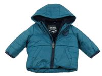Petrolejová šusťáková zimní bunda s nášivkou a kapucí ikks