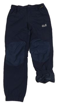 Tmavomodré šusťákové podšité kalhoty s logem Jack Wolfskin