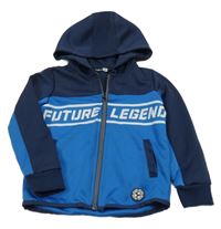 Tmavomodro-modrá sportovní propínací mikina s nápisem a kapucí Pep&Co