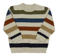 Béžovo-khaki-barevný pruhovaný svetr 