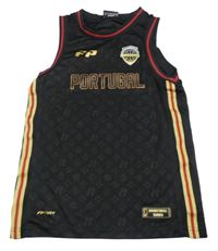 Černo-červeno-zlaté vzorované sportovní basketballové tílko s potiskem 