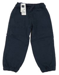 Nové - tmavomodré plátěné cuff kalhoty Dunnes Stores