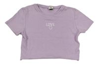 Lila žebrované crop tričko s logem River Island 