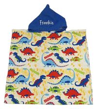Bílo-žluté osuškové pončo s dinosaury a kapucí 