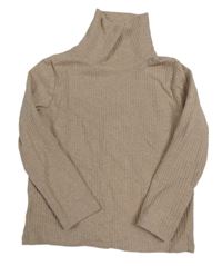 Pudrovo-béžový melírovaný žebrovaný rolák H&M