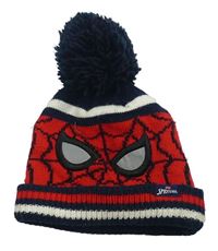 Červeno-tmavomodrá čepice s bambulí - Spiderman MARVEL