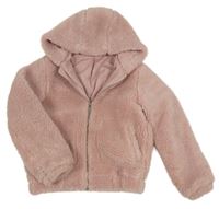 Světlerůžová huňatá podšitá bunda s kapucí George