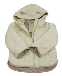 Smetanová šusťáková zateplená bunda s prošívanými srdíčky a kapucí RIVER ISLAND