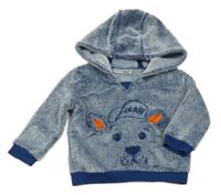 Tmavomodrá melírovaná chlupatá mikina s čumákem a kapucí Ergee