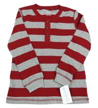 Nové - Červeno-šedé pruhované žebrované triko s knoflíky Carter's