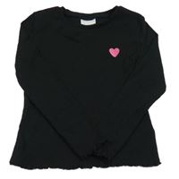 Černé žebrované triko se srdíčkem Matalan