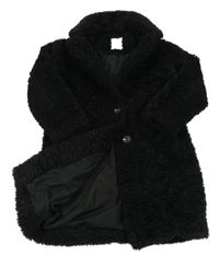 Černý huňatý podšitý kabát s límečkem Next