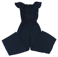 Tmavomodrý kalhotový overal a proužkem 