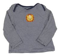 Tmavomodro-bílé pruhované triko s lvem F&F