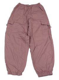 Starorůžové plátěné podšité cargo cuff kalhoty 