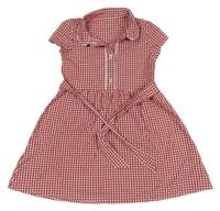 Červeno-bílé kostkované košilové šaty s páskem Nutmeg