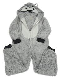 Světlešedo-bílá chlupatá kombinéza s kapucí - vlk John Lewis