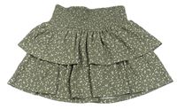 Khaki vrstvená sukně s kytičkami New Look