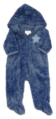 Tmavomodrá chlupatá kombinéza s hvězdičkou a kapucí 