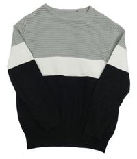 Šedo-bílo-černý pruhovaný svetr zn. George 