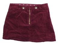 Tmavorůžová sametová manšestrová sukně se zipem Dunnes