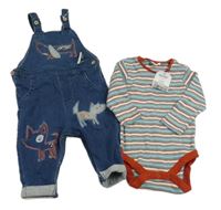 Nové - 2set - Tmavomodré laclové rifle s pejsky + pruhované body Next