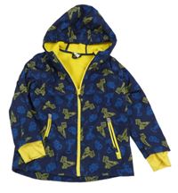 Tmavomodro-žlutá softshellová bunda s bagry a kapucí Kiki&Koko