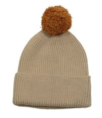 Béžová pletená žebrovaná čepice s bambulí H&M