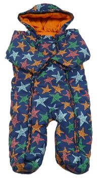 Tmavomodrá šusťáková zimní kombinéza s hvězdičkami a kapucí M&S